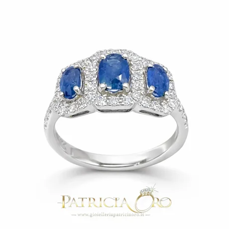 Anello Trilogy Zaffiro e Diamanti Davite & Delucchi Oro Bianco 18kt