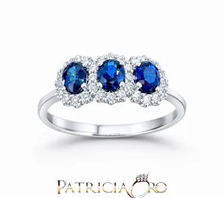 Anello Trilogy Davite&Delucchi in oro con zaffiro e diamanti: un gioiello di lusso per chi ama i gioielli diamanti.