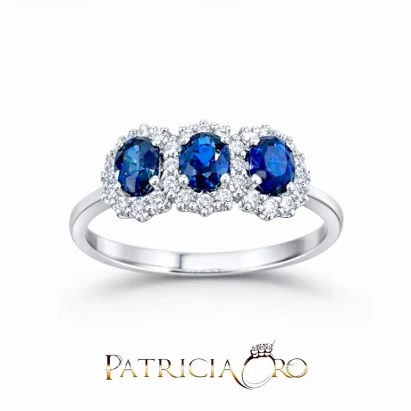 Anello Trilogy Zaffiro e Diamanti Oro Bianco 18kt Davite&Delucchi
