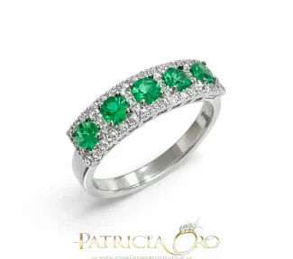 Anello Veretta Davite & Delucchi in oro 18k con smeraldi e diamanti: un gioiello di lusso per un'idea regalo preziosa.