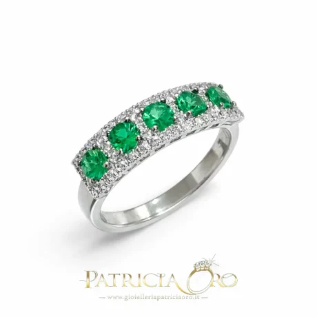 Anello Veretta con Smeraldi e Diamanti in Oro 18k