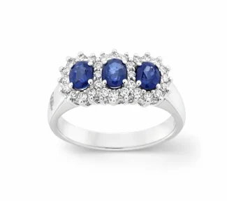 Splendido anello in oro Davite&Delucchi con zaffiri e diamanti, un gioiello di lusso perfetto per un'occasione speciale.