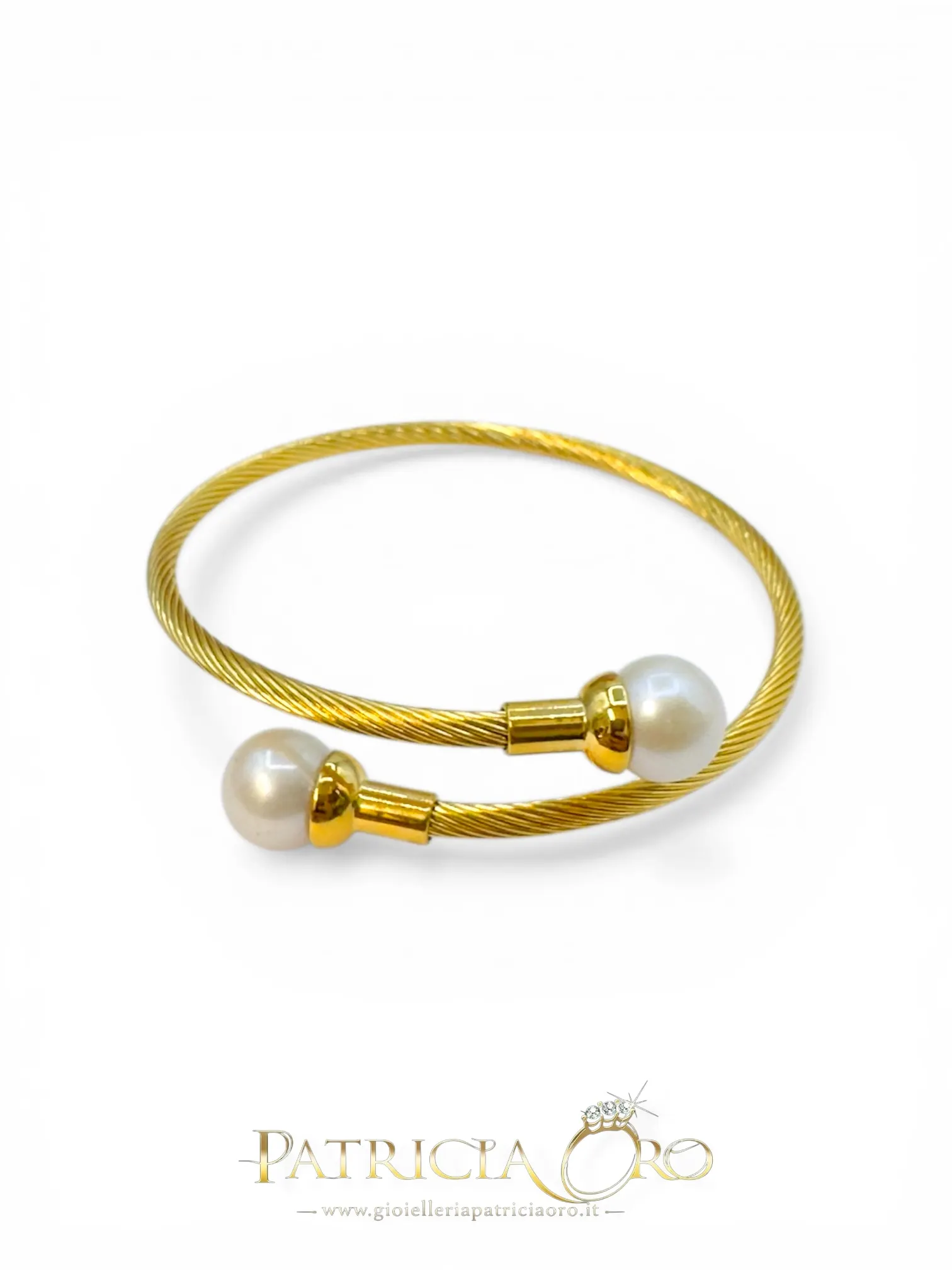 Bracciale rigido donna Patricia Oro Creations con perle coltivate, design elegante e lussuoso.
