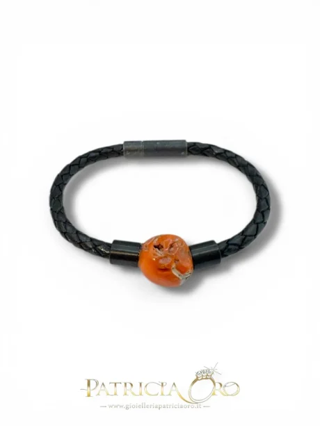 Bracciale Uomo in Caucciù con Corallo Naturale Mediterraneo