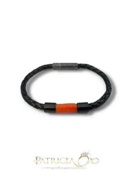 Bracciale Uomo Caucciù con Corallo Naturale Mediterraneo