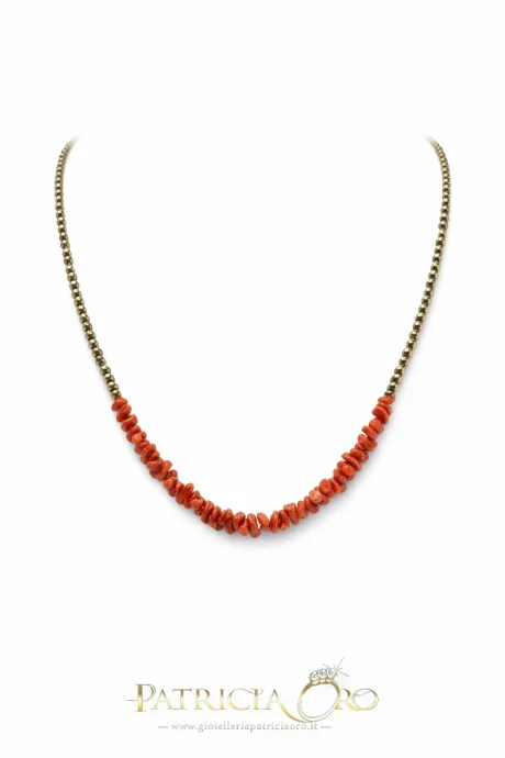 Collana Corallo Sciacca e Ematite Dorata Cupolini Girocollo Argento 925