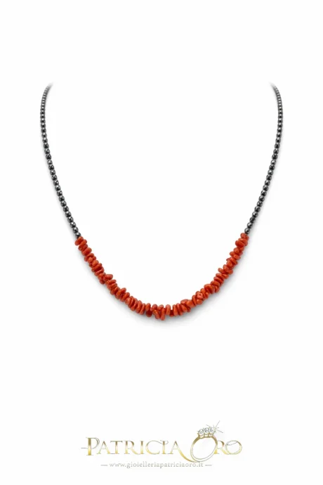 Collana Corallo Sciacca e Ematite in Argento 925