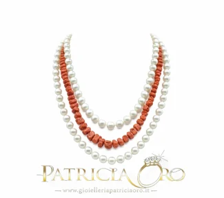 Splendida collana corallo sciacca e perle, un gioiello made in italy di Patricia Oro Creations, perfetto per un'occasione speciale.