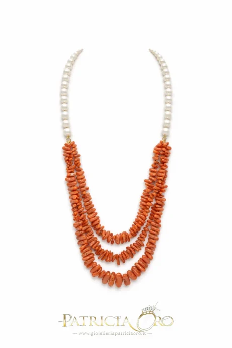 Collana Donna Corallo Sciacca e Perle 80 cm