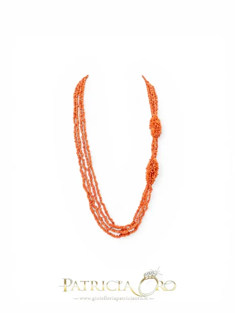 Collana Donna Corallo Sciacca 4 Fili con Grappoli Laterali