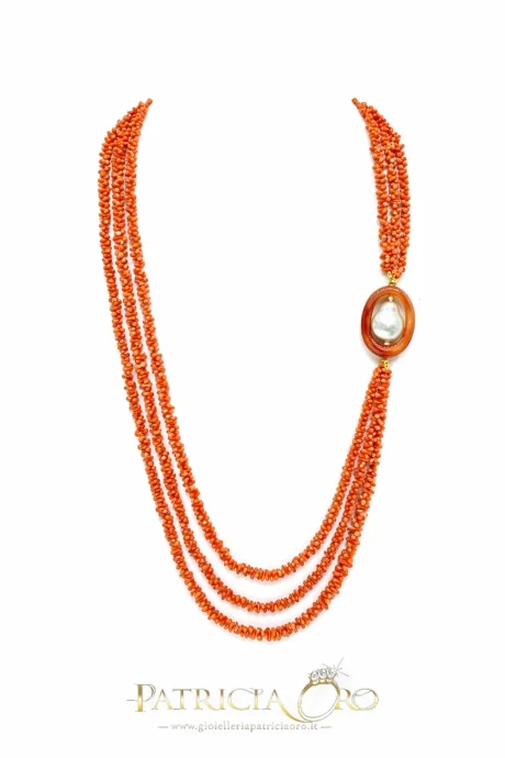 Collana Donna Corallo Sciacca con Perla Barocca e Corniola