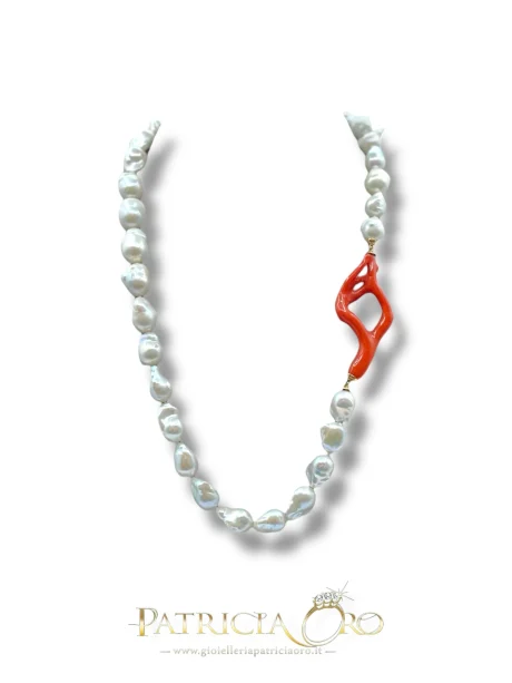 Collana Perle Barocche e Creola in Corallo Sciacca Oro 750