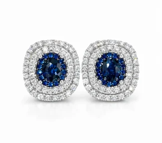 Splendidi orecchini da donna Davite&Delucchi in oro 18 carati con zaffiri e diamanti, un'eccellenza di gioielli diamanti per un'eleganza senza tempo. (Vista 2)