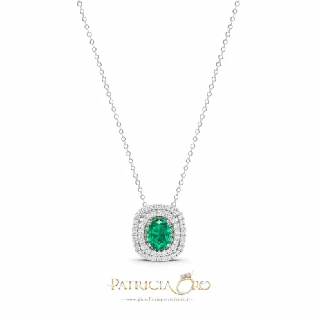 Collana Smeraldo e Diamanti in Oro Bianco 18kt Davite & Delucchi