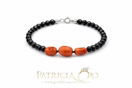Bracciale Uomo in Corallo Sciacca e Onice con Chiusura Argento 925