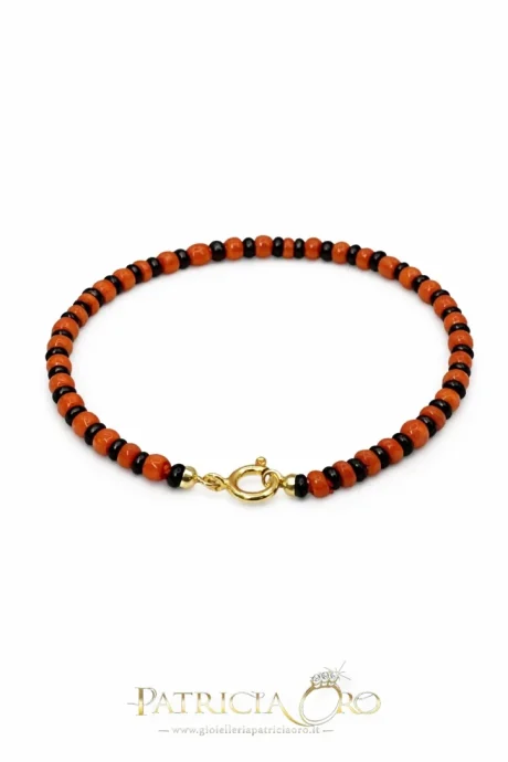 Bracciale uomo Corallo Sciacca e Onice con chiusura argento 925
