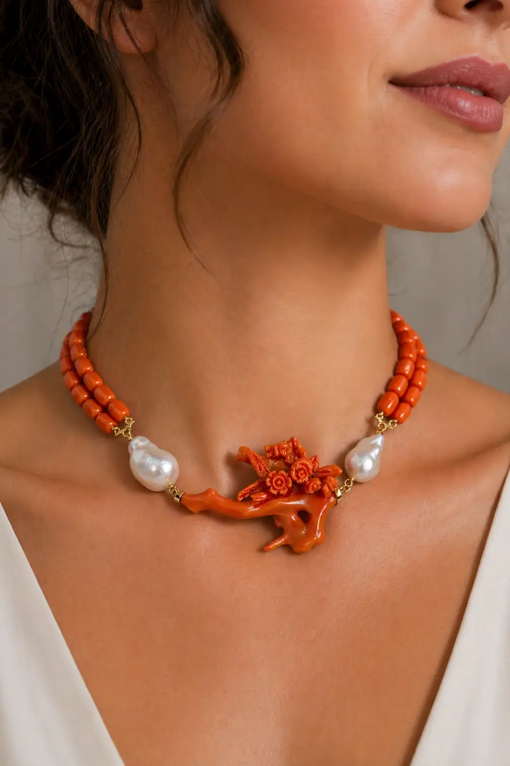 Collana con corallo Naturale e perle