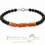 Bracciale uomo corallo naturale e onice artigianale Patricia Oro