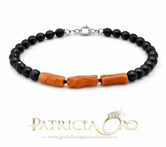 Bracciale uomo con corallo e onice