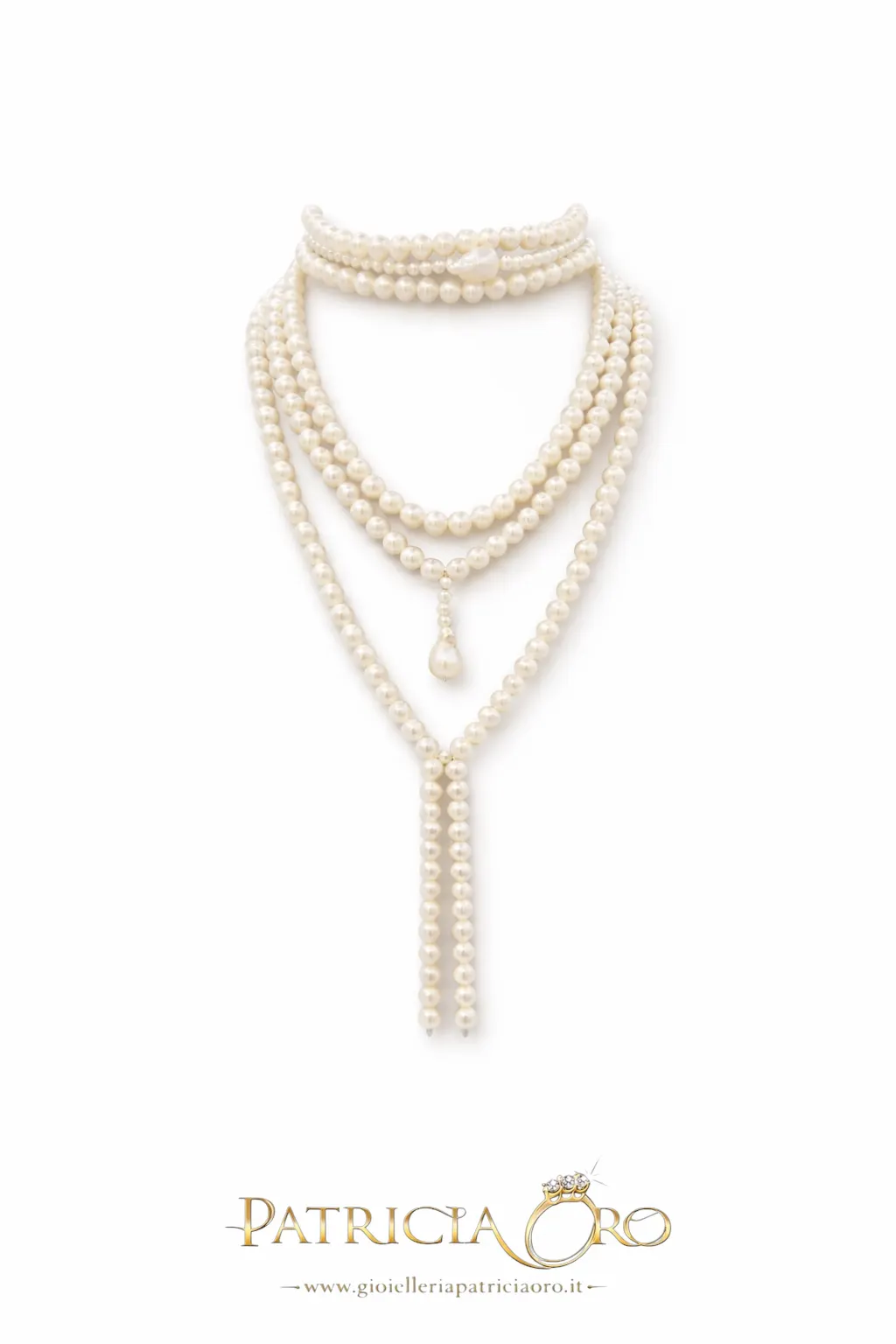 Collana donna con perle bianche naturali multifilo