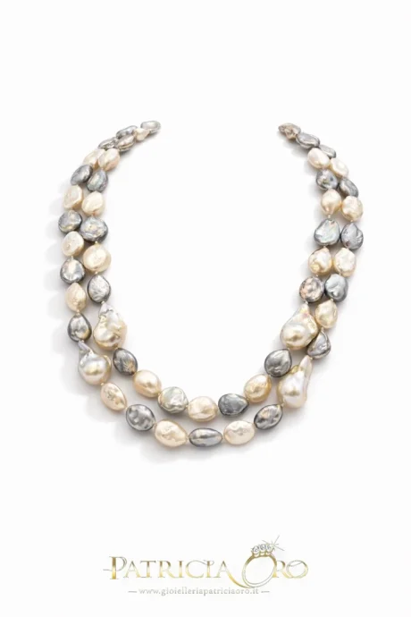 Collana Donna Due Fili in Perle Barocche Multicolor