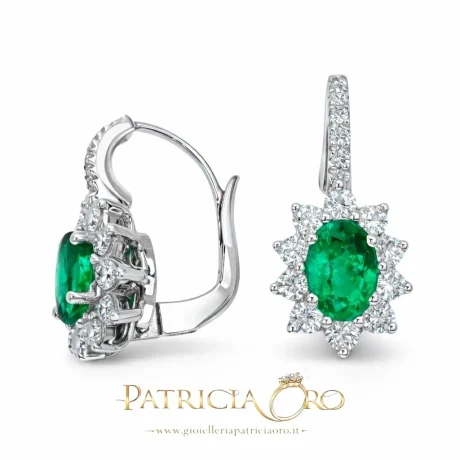 Orecchini con Smeraldo e Diamanti Oro Bianco 18kt Davite&Delucchi