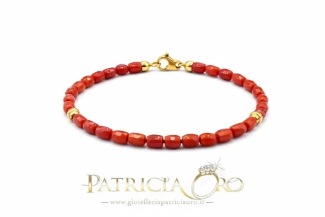 Bracciale Corallo Sciacca in Oro 18k con Barilotto Sfaccettato