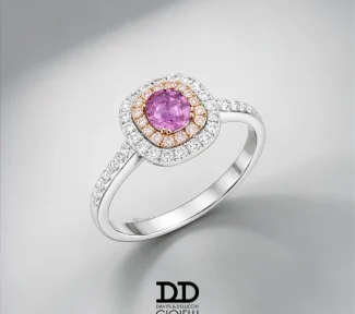 Anello donna con zaffiro rosa naturale e diamanti