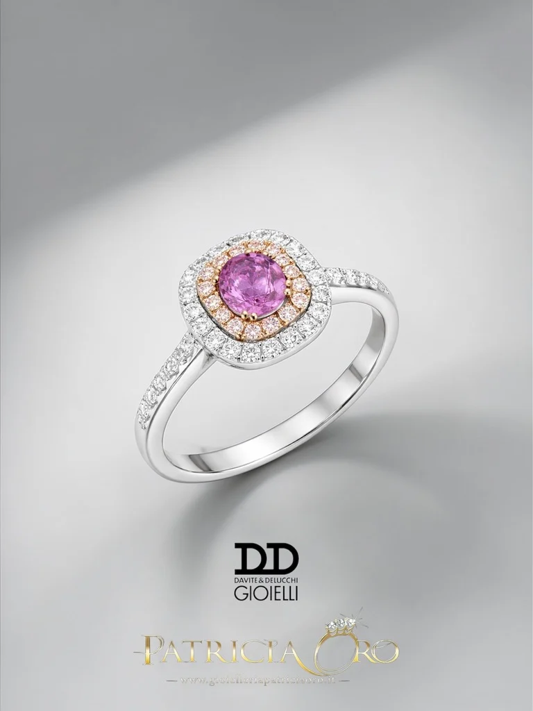 Anello donna con zaffiro rosa naturale e diamanti