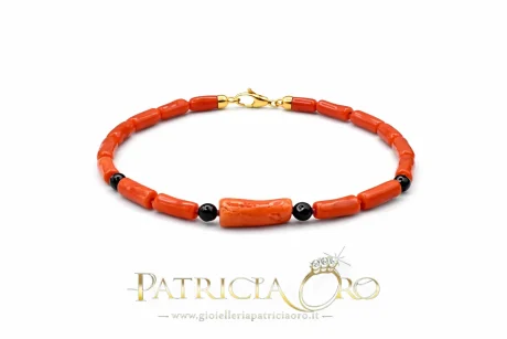 Bracciale Uomo in Corallo di Sciacca con Onice e Oro 750