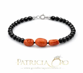 Bracciale uomo corallo Sciacca e onice argento 925
