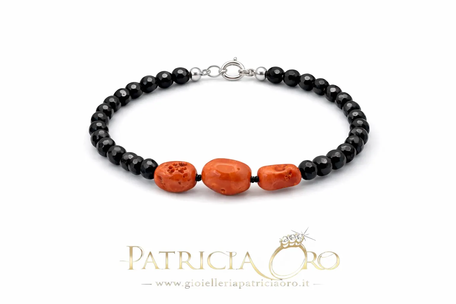 Bracciale uomo corallo Sciacca e onice argento 925