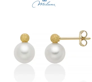 Orecchini Miluna con perle vere in oro giallo satinato