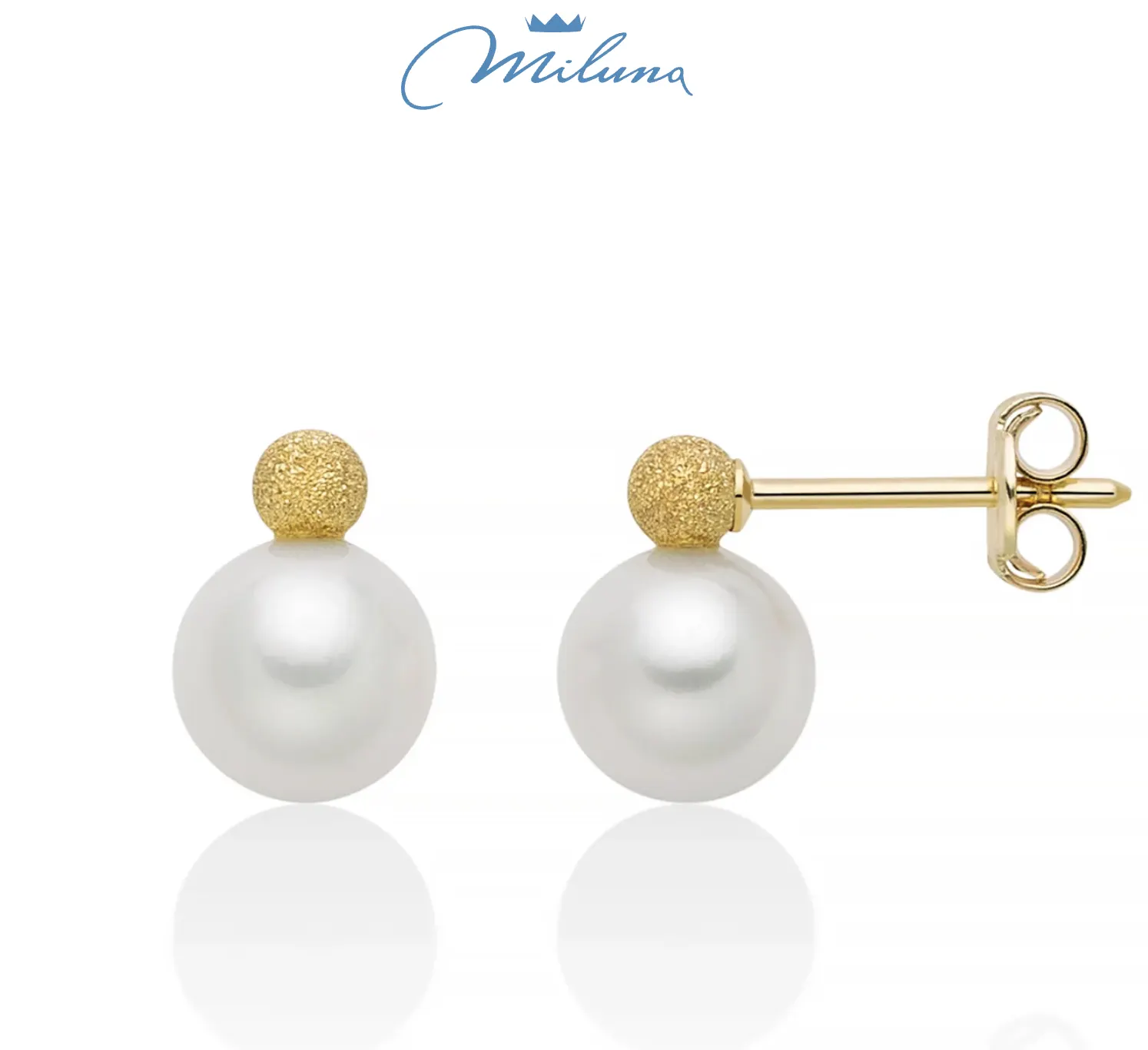 Orecchini Miluna con Perle Vere in Oro Giallo Satinato Orecchini Miluna con perle vere in oro giallo satinato