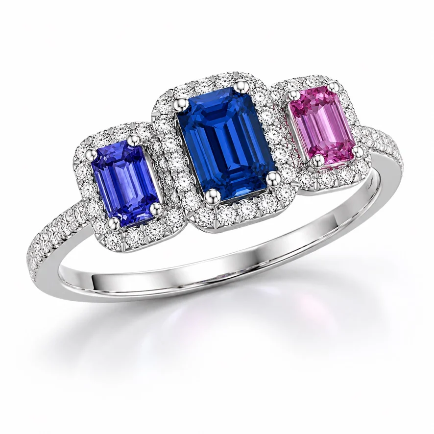 Anello donna trilogy con zaffiro e diamanti Anello donna trilogy con zaffiro e diamanti