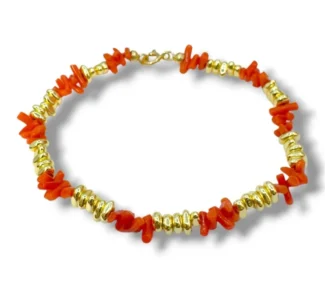 Bracciale Corallo Sciacca e Ematite dorata cupolini mediterranei