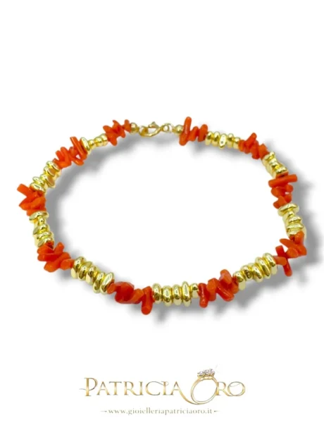 Bracciale con Corallo Naturale Sciacca cupolini e Ematite dorata