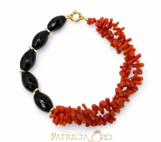 Bracciale Corallo Sciacca e Onice con chiusura argento 925