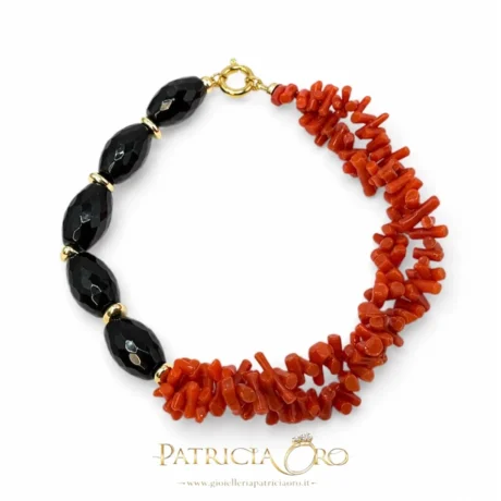 Bracciale Donna in Corallo Sciacca e Onice Argento 925