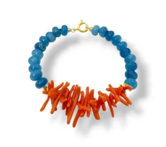 Bracciale Corallo Sciacca e Agata Blu cupolini mediterranei