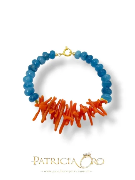 Bracciale Corallo Sciacca e Agata Blu – Cupolini Mediterranei 20cm