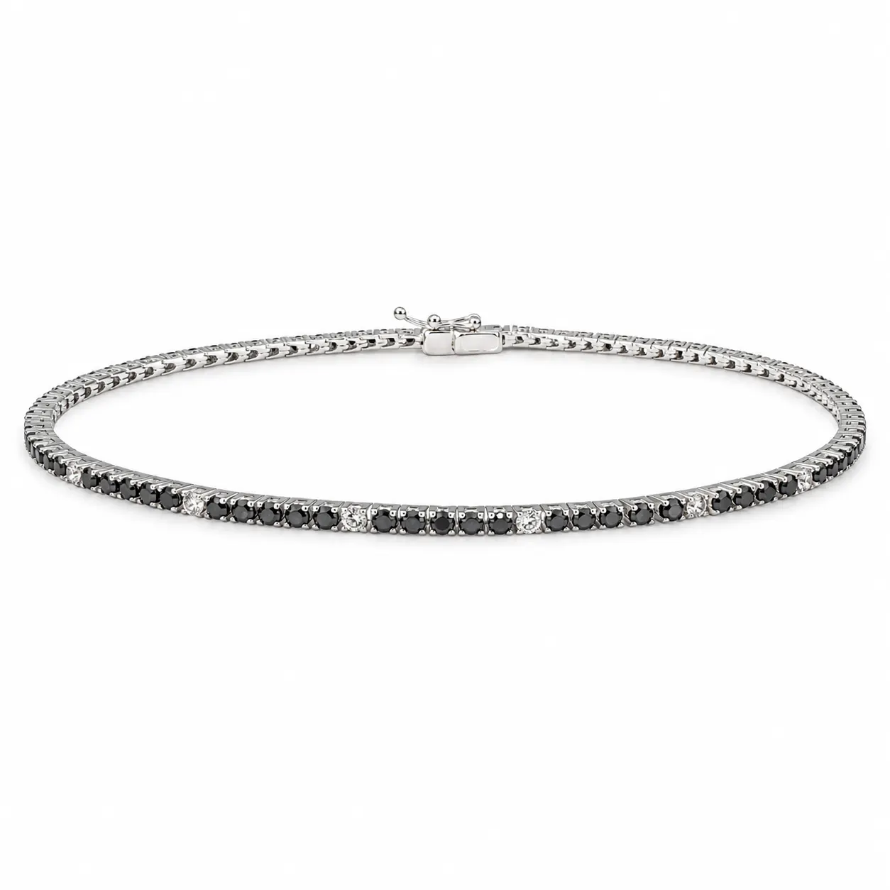 Bracciale in oro bianco con zirconi bianchi e neri