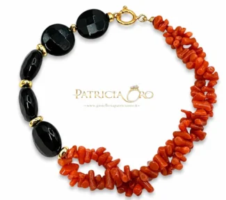 Bracciale Corallo Sciacca e Onice con chiusura argento 925