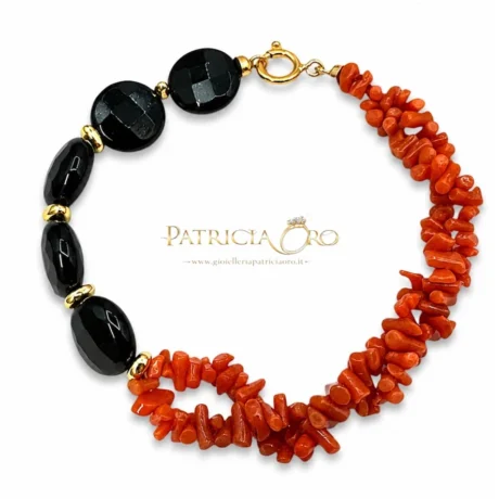 Bracciale Donna in Corallo Sciacca e Onice Argento 925