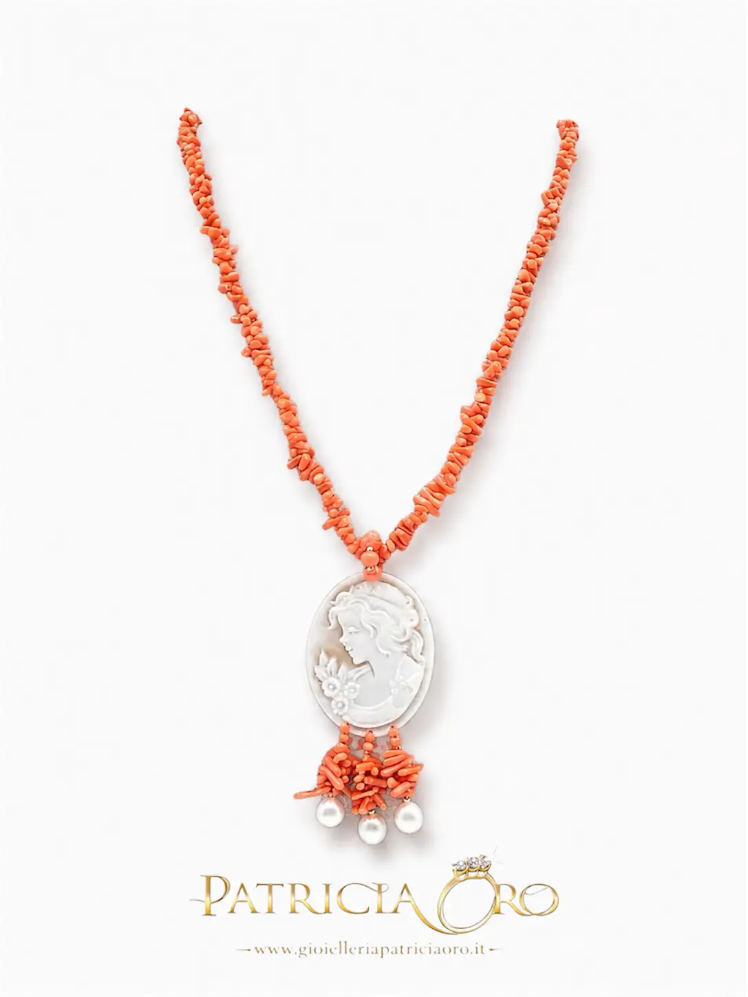 Collana donna con corallo naturale e cammeo Collana donna con corallo naturale e cammeo