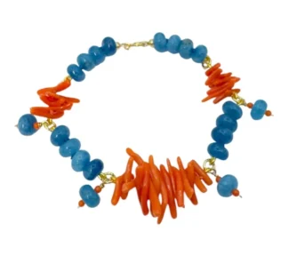 Bracciale Corallo Sciacca e Agata Blu cupolini mediterranei