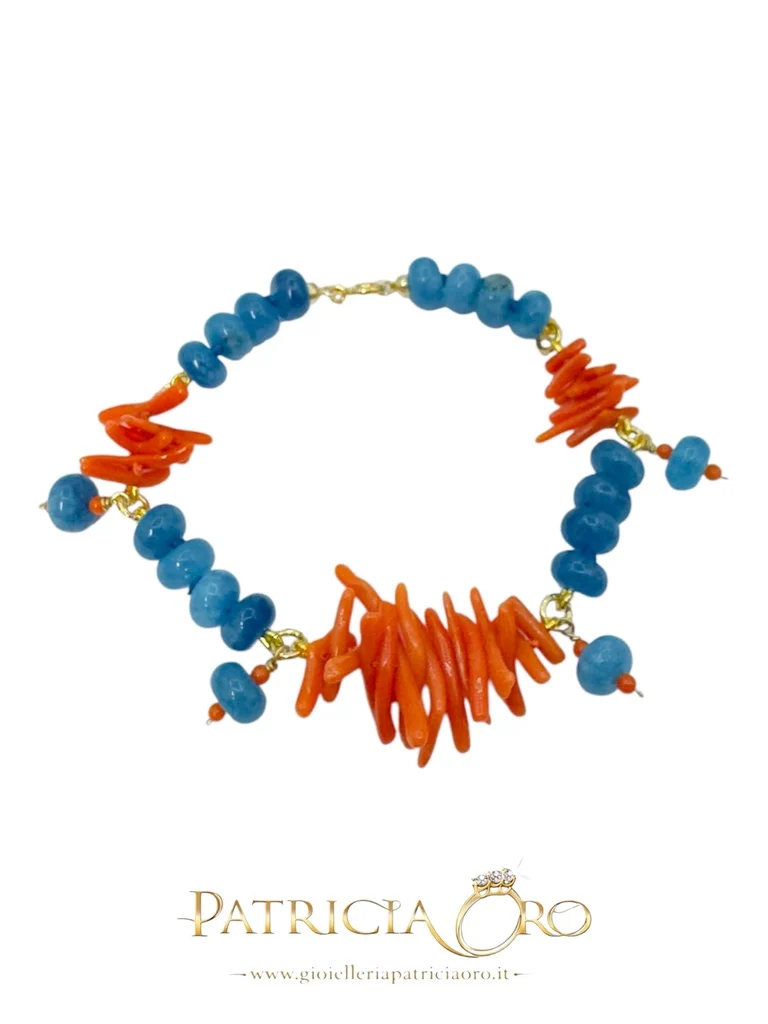 Bracciale Corallo Sciacca e Agata Blu cupolini mediterranei