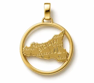 Ciondolo Sicilia in oro 18k, gioiello artigianale con forma dell'isola