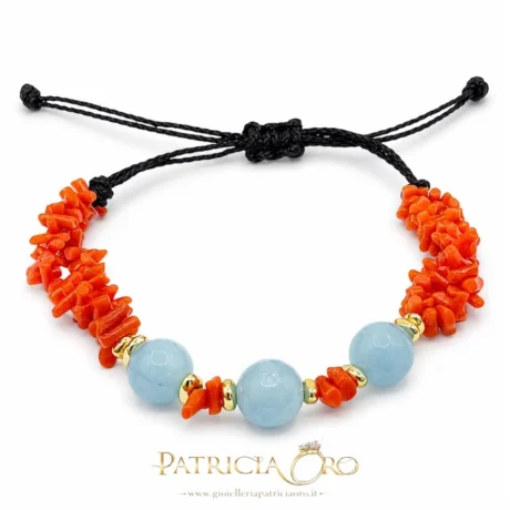 Bracciale 2 Fili Corallo Sciacca e acquamarina naturale
