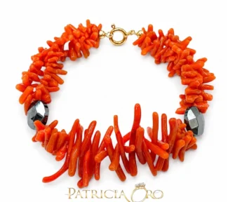 Bracciale Corallo Sciacca e Ematite naturale Patricia Oro